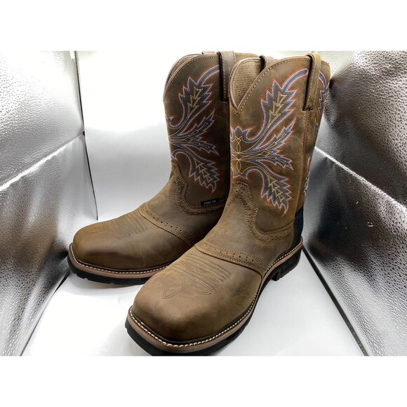 Brazos Bandero Men’s Sz 13 Medium Brown Leather Cowboy Steel Toe Work Boots - Picture 1 of 10